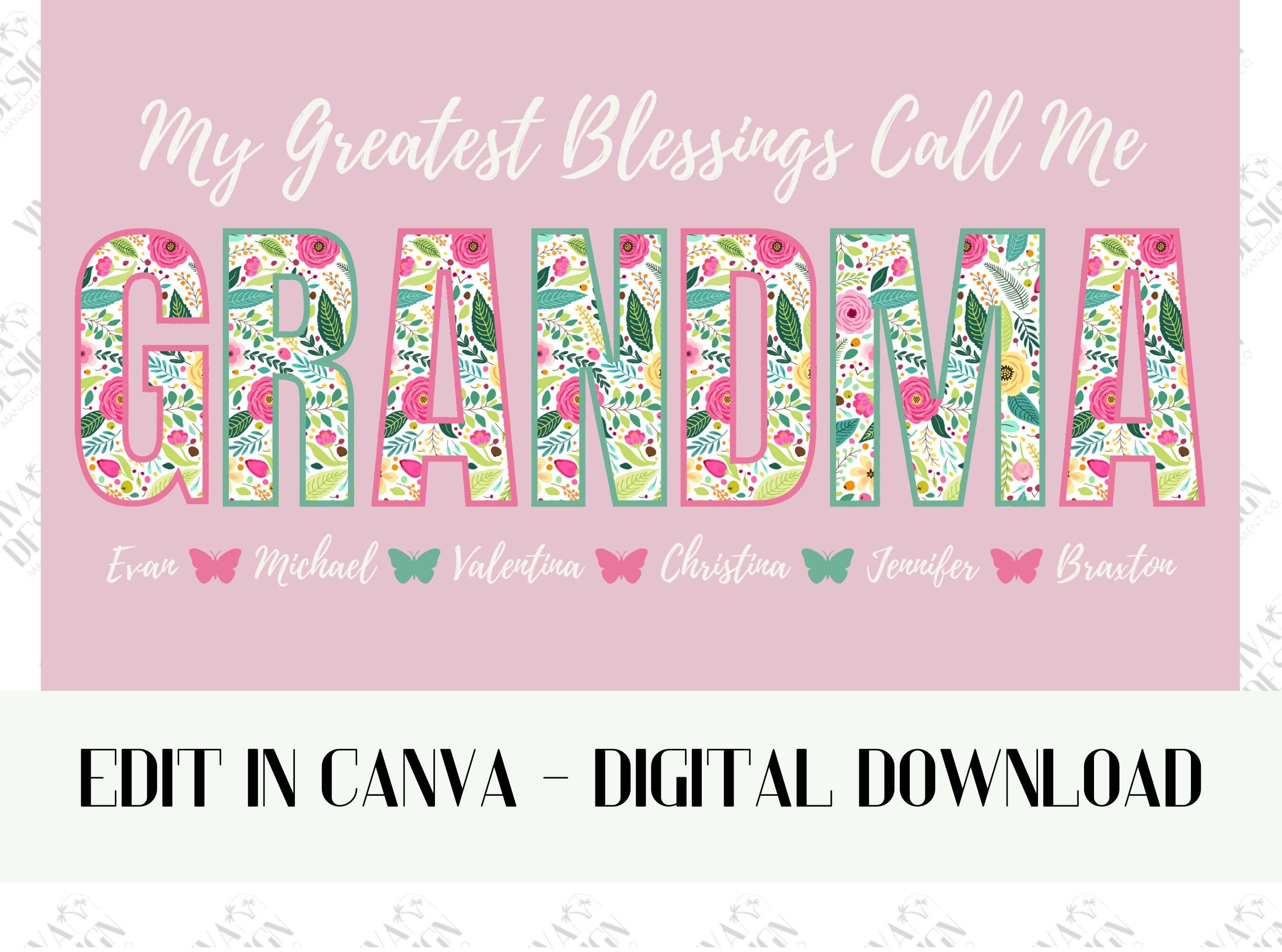 Customizable Grandma Design W/ Grandkid Names, Canva Template ...
