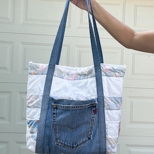 Handmade vintage quilt tote bag