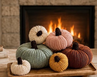 Set of 6 Knit Pumpkins | Handmade Fall Decor | Soft Pumpkin Bowl Fillers | Autumn Table Centerpiece