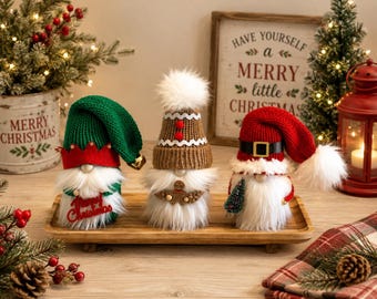 Knit Christmas Gnomes, Holiday Tiered Tray Decor