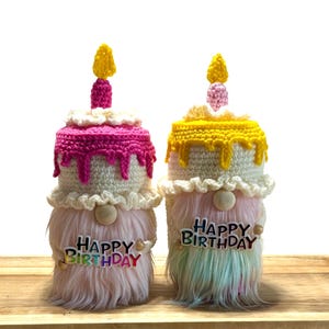 Birthday gnome, handmade gnome, knit gnome, pink gnome, mint gnome, cupcake  gnome, three tier tray decor, home decor, birthday present