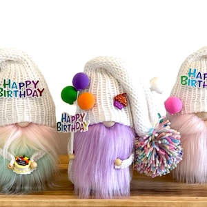 Birthday gnome, handmade gnome, knit gnome, pink gnome, mint gnome, cupcake  gnome, three tier tray decor, home decor, birthday present