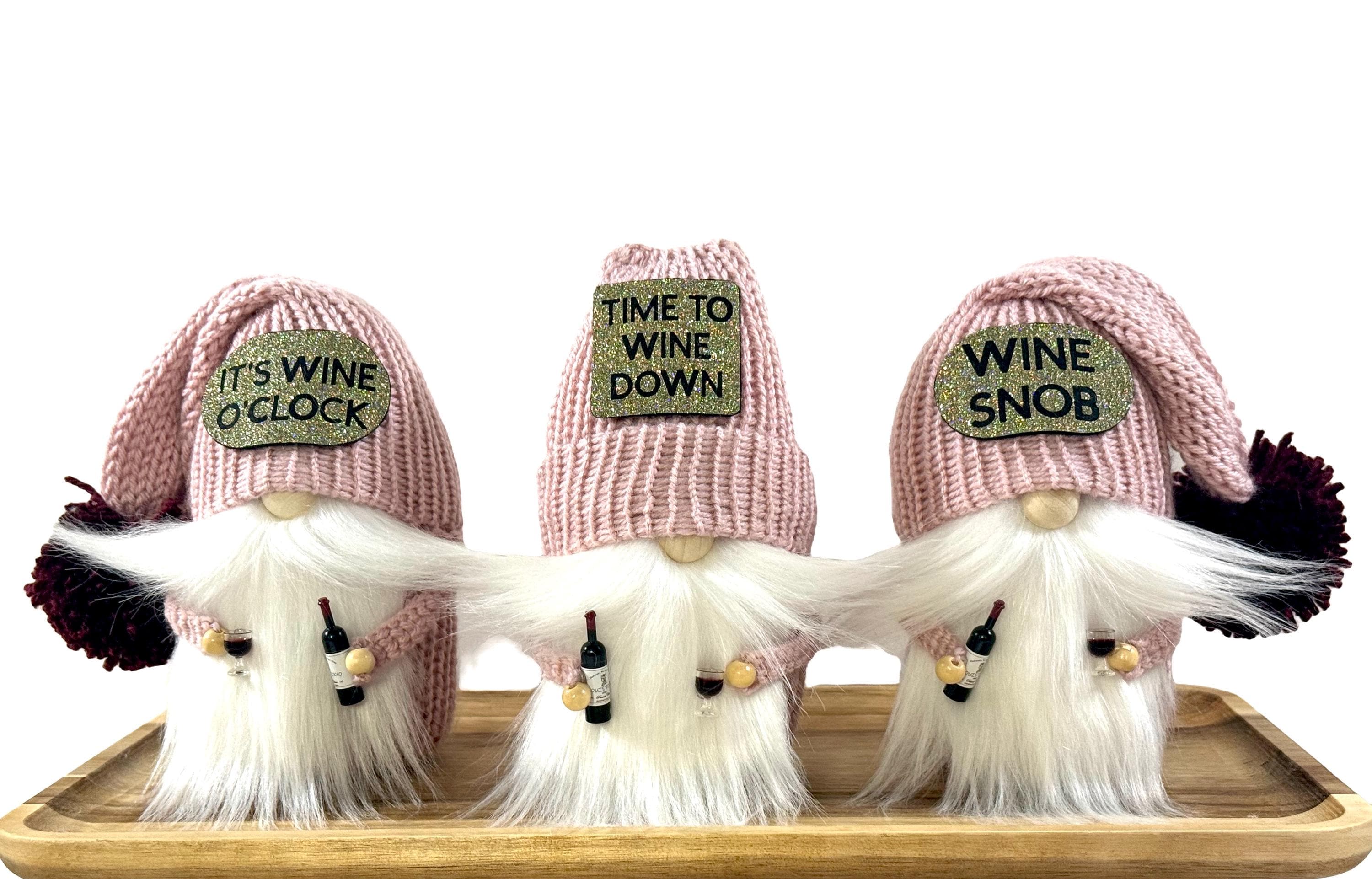 Wine gnome, three tier tray decor, wine home decorations, handmade gnome, knit gnome, housewarming gift, bar decorations