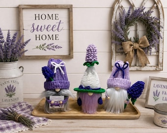 Lavender Gnome , Floral Home Decor , Tiered Tray Decorations