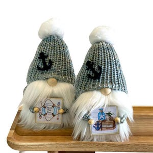 nautical gnome, set of 2 - anchor gnome, beach house home decor, lake house home decor, handmade gnome, three tier tray decor