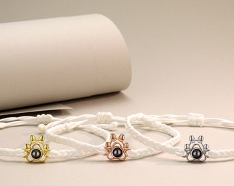 Dog paw projection Bracelets-Custom photo Bracelet-Adjustable projection Braided Bracelets-Lover/Couple Gift
