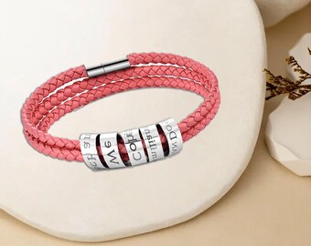Custom Engraved Name Bracelets, Personalized Women's Leather Bracelet,Jewelry Gift for Her Girlfriend Grandma