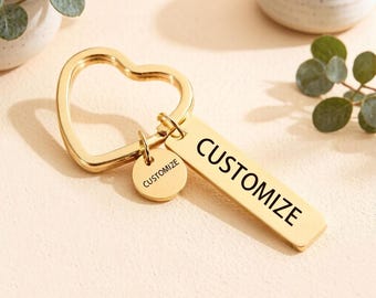 Personalized Heart-shaped keychain, Stainless Steel Couples Keyring