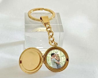 Personalized Round Photo Locket Keychain, Memorial Keepsake Gift For Her