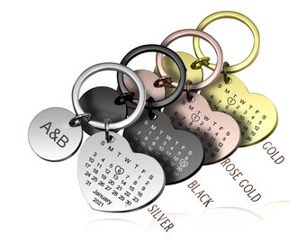 Personalized heart Calendar Keychain,Engraved Calendar Keyring,Special Date Calendar Keychain,Couples Keyring,Anniversary Gift For Husband