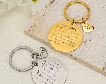 Personalized Calendar Keychain, Engraved Date Keyring, Anniversary Gift