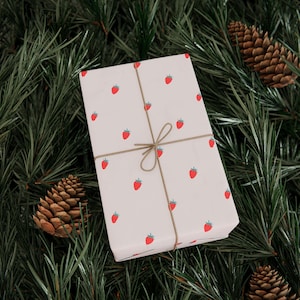 Red Strawberry Pattern Premium Wrapping Paper Roll - Eco Friendly Gift Wrap for Birthdays, Holidays and Weddings, Unique Designs, Recyclable