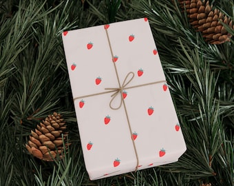 Red Strawberry Pattern Premium Wrapping Paper Roll - Eco Friendly Gift Wrap for Birthdays, Holidays and Weddings, Unique Designs, Recyclable
