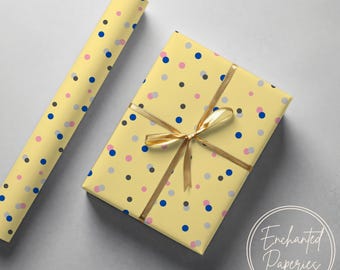 Polka Dot Yellow Premium Wrapping Paper Roll - Eco Friendly Gift Wrap for Birthdays, Holidays and Weddings, Unique Designs, Recyclable