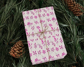Rollo de papel de regalo premium con ramitas florales rosas: papel de regalo ecológico para cumpleaños, fiestas y bodas. Diseños únicos y reciclable.