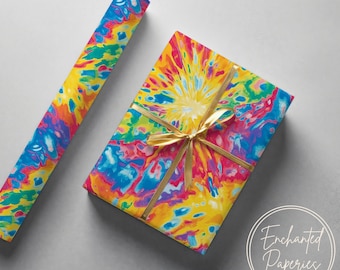 Rainbow Tie-Dye Premium Wrapping Paper Roll - Eco Friendly Gift Wrap for Birthdays, Holidays and Weddings, Unique Designs, Recyclable