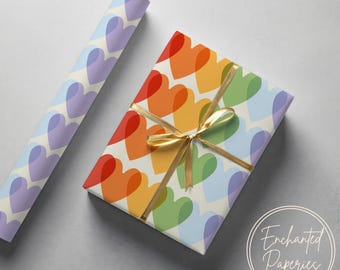 Rainbow Heart Premium Wrapping Paper Roll - Eco Friendly Gift Wrap for Birthdays, Holidays and Weddings, Unique Designs, Recyclable