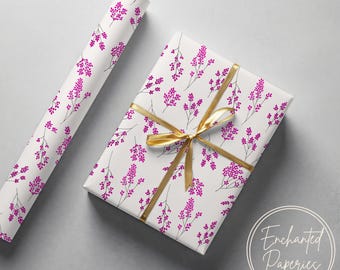 Roze bloemenmotief cadeaupapier - Milieuvriendelijk cadeaupapier, verkrijgbaar in verschillende maten