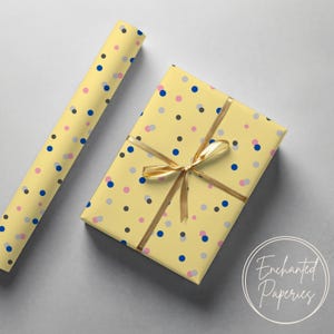Polka Dot Yellow Premium Wrapping Paper Roll - Eco Friendly Gift Wrap for Birthdays, Holidays and Weddings, Unique Designs, Recyclable