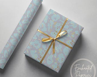 Geschenkpapier mit pastellfarbenem Leopardenmuster und Glitzer – umweltfreundliches Geschenkpapier, verschiedene Größen