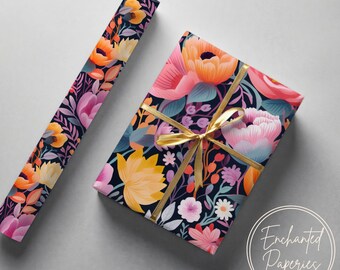 Papel de regalo con estampado floral abstracto - Papel de regalo ecológico, varios tamaños