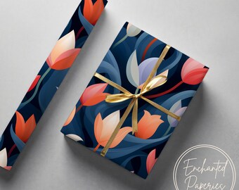 Papel de regalo con estampado floral de tulipanes - Papel de regalo ecológico, varios tamaños