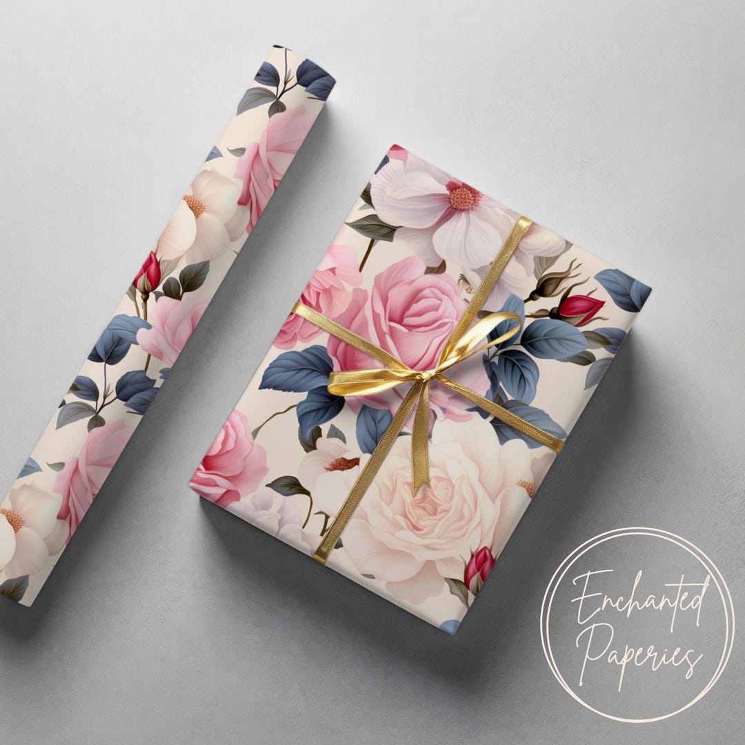Vintage Rose Floral Premium Wrapping Paper Roll - Eco Friendly Gift ...