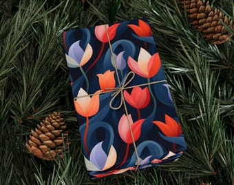 Stylized Floral Tulip Premium Wrapping Paper Roll - Eco Friendly Gift Wrap for Birthdays, Holidays and Weddings, Unique Designs, Recyclable