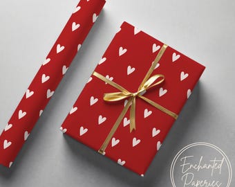 Blush White Heart Red Gift Wrapping Paper - Eco Friendly Gift Wrap, Multiple Sizes