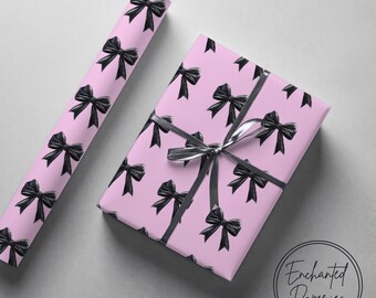 Black Glitter Bow Pink Gift Wrapping Paper - Eco Friendly Gift Wrap, Multiple Sizes
