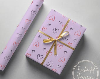 Red Black Heart Pattern Gift Wrapping Paper - Eco Friendly Gift Wrap, Multiple Sizes