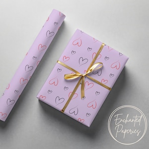 Red Black Heart Pattern Premium Wrapping Paper Roll - Eco Friendly Gift Wrap for Birthdays, Holidays and Weddings, Unique Design, Recyclable