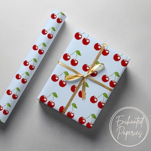 Red Cherry Pattern Premium Wrapping Paper Roll - Eco Friendly Gift Wrap for Birthdays, Holidays and Weddings, Unique Designs, Recyclable