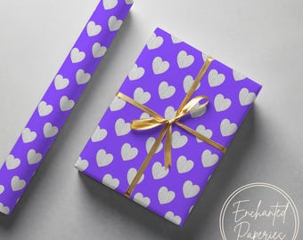 Silver Heart on Purple Gift Wrapping Paper - Eco Friendly Gift Wrap, Multiple Sizes