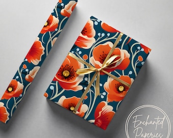 Rote Mohnblume Floral Premium Papierrolle - Umweltfreundliche Geschenkverpackung für Geburtstage, Feiertage und Hochzeiten, einzigartige Designs, recycelbar