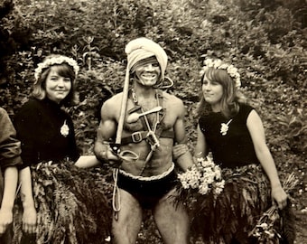 Vintage Soviet Costume Festival Photo | USSR Bodybuilder Carnival Snapshot 1980s | Russian Outdoor Party | Cold War Era Found Photo