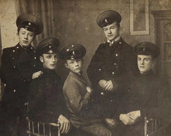 Antique Photo 1900s | Russian Imperial Gymnasia Students Cadets Group Portrait | Studio Uniform Boys | Rare Pre-Revolutionary Photo