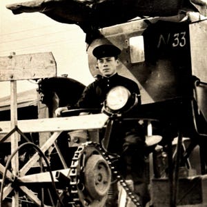 Vintage photo 1940s Handsome Young Man Rural Combine operator Antique Snapshot History photography
