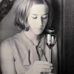 1960s Pretty Lady snapshot Young Woman Gentle Girl with glass of wine Vintage photo