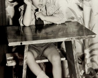 1960s Child at Table Vintage Photograph | Gelatin Silver Print Soviet Russia | Domestic Scene Black White Decor History Collector Gift