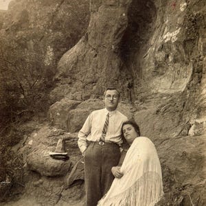Vintage Photo 1930s Young Man Snapshot Pretty Woman Love Couple History Memory black and white antique photograph