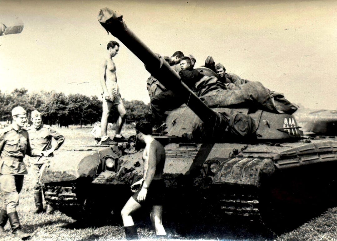 1960s Vintage Soviet Tank Crew Photo – Soldiers Climbing on T-55 ...