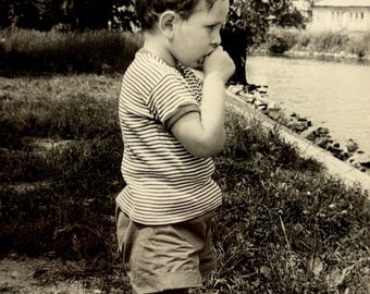 Vintage 1971 Little Boy Walking Photo Child Portrait Kids Snapshot Retro Photography Memory