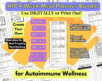 AIP 4 Week Meal Planner Bundle for Autoimmune Wellness on the Autoimmune Protocol Diet