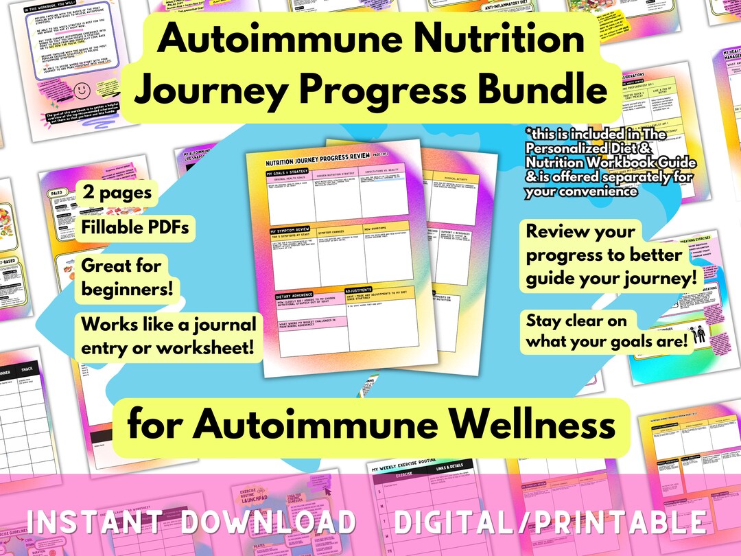 Autoimmune Nutrition Journey Progress Bundle Worksheet Journal Fillable ...