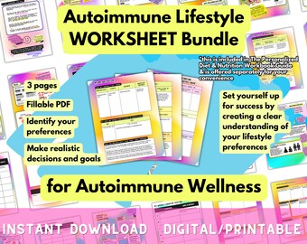 Lot de feuilles de travail sur le mode de vie auto-immun à imprimer numériquement pour le bien-être auto-immun