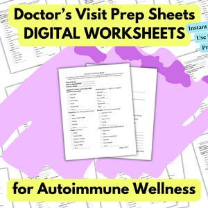Könnte beinhalten: Arztbesuchsvorbereitung Blätter DIGITALE ARBEITSBLÄTTER Sofortiger Download Digital verwenden Druckbar für Autoimmun-Wellness. Ein druckbares Arbeitsblatt mit einer Checkliste zur Verfolgung von Symptomen und anderen Informationen für einen Arztbesuch.