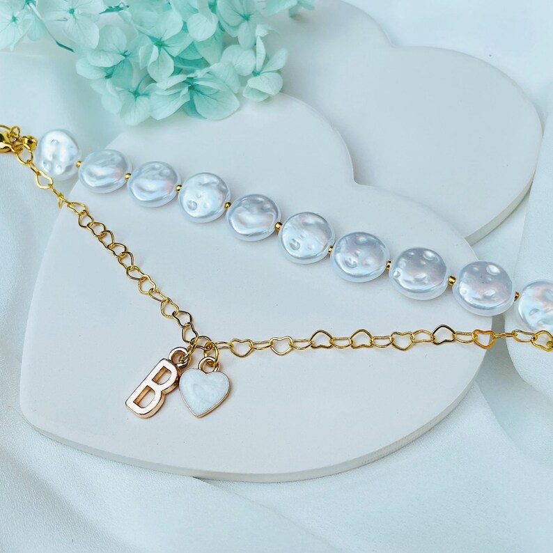 Personalized Charm Bracelet Pearl Custom Bracelet Set of 2 Bracelet
