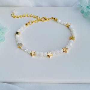Moonstone Beaded Bracelet: 18k Gold Star Charm, Dainty Minimalist Jewelry