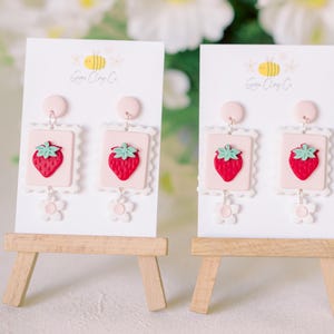 Handmade Strawberry Clay Dangle Earrings: Cottagecore Fruit Jewelry